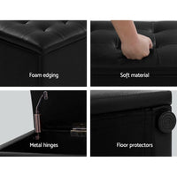 Artiss Storage Ottoman Blanket Box Black LARGE Leather Rest Chest Toy Foot Stool Bedroom Kings Warehouse 