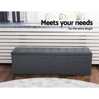 Artiss Storage Ottoman Blanket Box Linen Foot Stool Rest Chest Couch Grey Living Room Kings Warehouse 