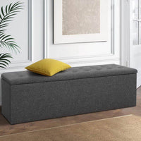 Artiss Storage Ottoman Blanket Box Linen Foot Stool Rest Chest Couch Grey Living Room Kings Warehouse 