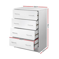 Artiss Tallboy 4 Drawers Storage Cabinet - White Artiss Kings Warehouse 