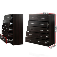 Artiss Tallboy 6 Drawers Storage Cabinet - Walnut Bedroom Kings Warehouse 