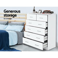 Artiss Tallboy Dresser Table 6 Chest of Drawers Cabinet Bedroom Storage White Living Room Kings Warehouse 