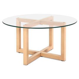 Artiss Tempered Glass Round Coffee Table - Beige Kings Warehouse 