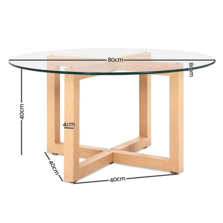 Artiss Tempered Glass Round Coffee Table - Beige Kings Warehouse 