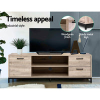 Artiss TV Cabinet Entertainment Unit Stand Industrial Wooden Metal Frame 132cm Oak Kings Warehouse 