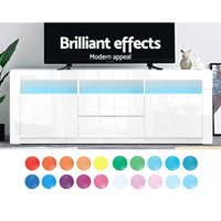 Artiss TV Cabinet Entertainment Unit Stand RGB LED Gloss Drawers 160cm White Living Room Kings Warehouse 