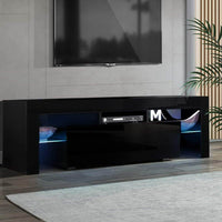 Artiss TV Cabinet Entertainment Unit Stand RGB LED Gloss Furniture 130cm Black Living Room Kings Warehouse 