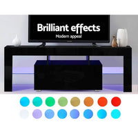 Artiss TV Cabinet Entertainment Unit Stand RGB LED Gloss Furniture 130cm Black Living Room Kings Warehouse 
