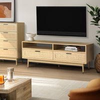 Artiss TV Cabinet Entertainment Unit TV Stand Wooden Rattan Storage Drawer 140CM Living Room Kings Warehouse 