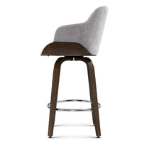Artiss Velvet Bar Stool Swivel - Grey and Wood Bar Stools & Chairs Kings Warehouse 
