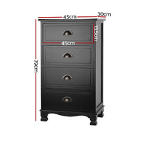 Artiss Vintage Bedside Table Chest 4 Drawers Storage Cabinet Nightstand Black Artiss Kings Warehouse 