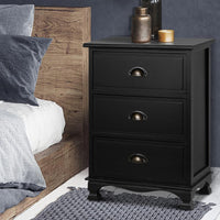 Artiss Vintage Bedside Table Chest Storage Cabinet Nightstand Black Kings Warehouse 