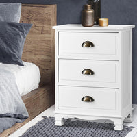 Artiss Vintage Bedside Table Chest Storage Cabinet Nightstand White Kings Warehouse 
