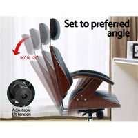 Artiss Wooden Office Chair Computer Gaming Chairs Executive Leather Black Kings Warehouse 