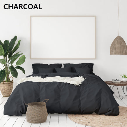 Balmain 1000 Thread Count Hotel Grade Bamboo Cotton Quilt Cover Pillowcases Set - King - Charcoal Bedding Kings Warehouse 