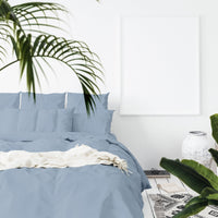 Balmain 1000 Thread Count Hotel Grade Bamboo Cotton Quilt Cover Pillowcases Set - Queen - Blue Fog Bedding Kings Warehouse 