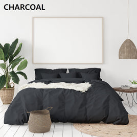 Balmain 1000 Thread Count Hotel Grade Bamboo Cotton Quilt Cover Pillowcases Set - Queen - Charcoal Bedding Kings Warehouse 