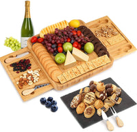 Bamboo Cheese Board and Knife Set with Cutlery including Slate Rock Tray, 4 Stainless Steel Knife & Thick Wooden tray Appliances Supplies Kings Warehouse 
