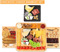 Bamboo Cheese Board Set with Knife Set with 4 Stainless Steel Knife & Thick Wooden tray for Wine Crackers, Brie and Meat Appliances Supplies Kings Warehouse 