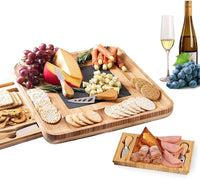 Bamboo Cheese Board Set with Knife Set with 4 Stainless Steel Knife & Thick Wooden tray for Wine Crackers, Brie and Meat Appliances Supplies Kings Warehouse 