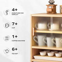 Bamboo Dustproof Cup Storage Cabinet with Sliding Acrylic Door Kings Warehouse 