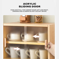 Bamboo Dustproof Cup Storage Cabinet with Sliding Acrylic Door Kings Warehouse 