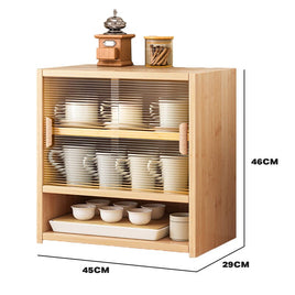 Bamboo Dustproof Cup Storage Cabinet with Sliding Acrylic Door Kings Warehouse 