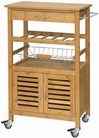 Bamboo Kitchen Storage Trolley with Wine Rack Kings Warehouse 