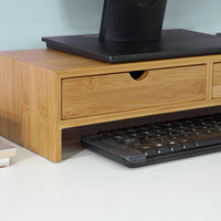 Bamboo Monitor Stand Desk Organizer with 2 Drawers Kings Warehouse 