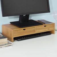 Bamboo Monitor Stand Desk Organizer with 2 Drawers Kings Warehouse 