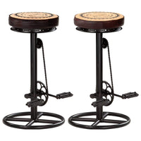 Bar Stools with Canvas Print 2 pcs Black and Brown Real Leather Bar Stools Kings Warehouse 