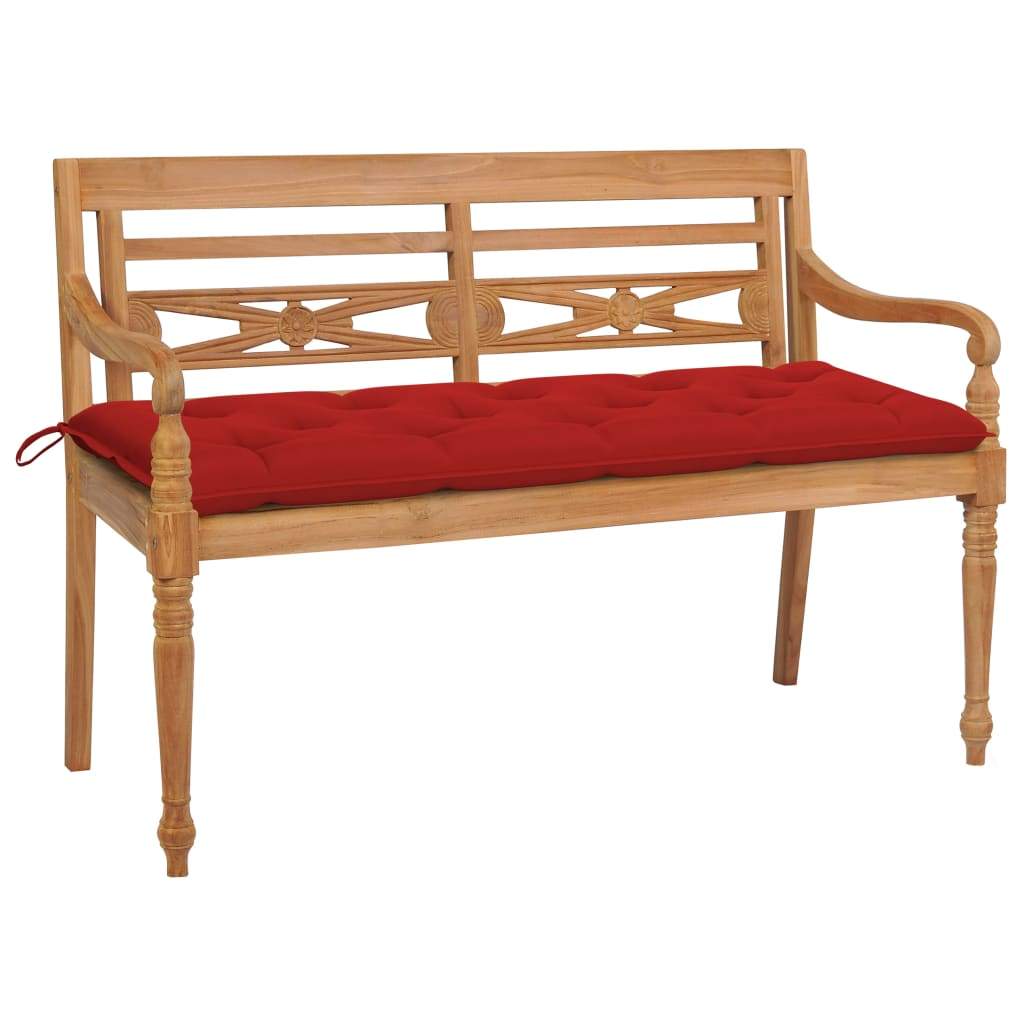 Batavia Bench with Red Cushion 150 cm Solid Teak Wood Kings Warehouse 