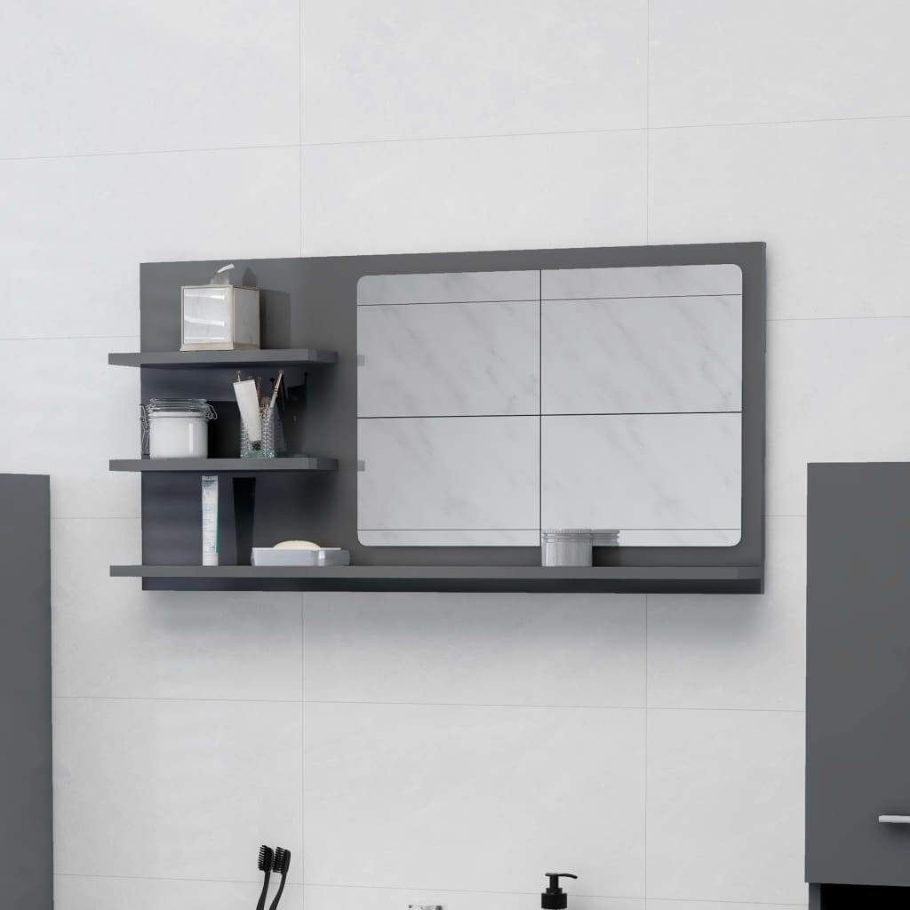 Bathroom Mirror High Gloss Grey 90x10.5x45 cm Kings Warehouse 