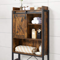 Bathroom Organiser Rack with Small Cabinet Steel Frame 64 x 24 x 171 cm Rustic Brown and Black Kings Warehouse 
