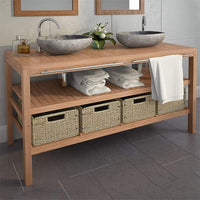 Bathroom Vanity Cabinet with 4 Baskets Solid Teak 132x45x75 cm Kings Warehouse 
