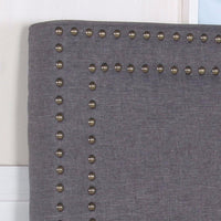 Bed Head Queen Charcoal Headboard Upholstery Fabric Studded Buttons Bedroom Kings Warehouse 