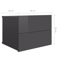 Bedside Cabinet High Gloss Grey 40x30x30 cm Kings Warehouse 