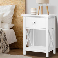 Bedside Table Coffee Side Cabinet Drawer Wooden White Kings Warehouse 