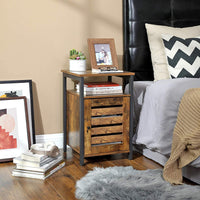 Bedside Table with 2 Adjustable Shelves Steel Frame 40 x 40 x 60 cm Rustic Brown and Black bedroom furniture Kings Warehouse 