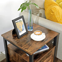 Bedside Table with 2 Adjustable Shelves Steel Frame 40 x 40 x 60 cm Rustic Brown and Black bedroom furniture Kings Warehouse 