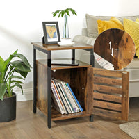 Bedside Table with 2 Adjustable Shelves Steel Frame 40 x 40 x 60 cm Rustic Brown and Black bedroom furniture Kings Warehouse 