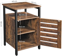 Bedside Table with 2 Adjustable Shelves Steel Frame 40 x 40 x 60 cm Rustic Brown and Black bedroom furniture Kings Warehouse 