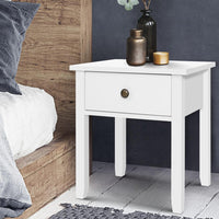 Bedside Tables Drawer Side Table Nightstand White Storage Cabinet White Lamp Kings Warehouse 