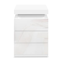 Bedside Tables Side Table 3 Drawers RGB LED High Gloss Nightstand White Kings Warehouse 