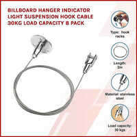 Billboard Hanger Indicator Light Suspension Hook Cable 30kg Load Capacity 8 Pack Kings Warehouse 