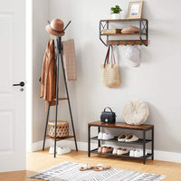 Black Coat Rack Stand Industrial Style 2 Shelves Clothes Storage Supplies Kings Warehouse 