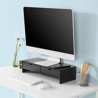 Black Monitor Stand Desk Organizer with 2 Drawers Kings Warehouse 