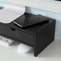 Black Monitor Stand Desk Organizer with 2 Drawers Kings Warehouse 