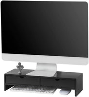Black Monitor Stand Desk Organizer with 2 Drawers Kings Warehouse 