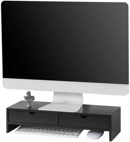 Black Monitor Stand Desk Organizer with 2 Drawers Kings Warehouse 